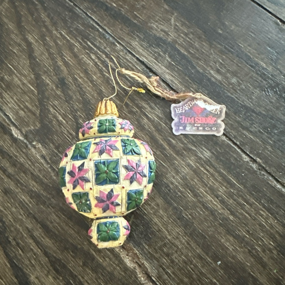 Jim Shore Pink and Green Quilted Ornament